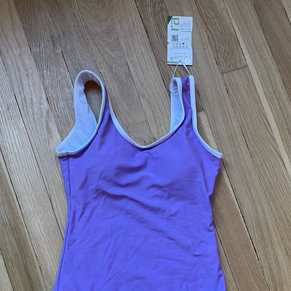 Purple and White One Piece Bathing Suit